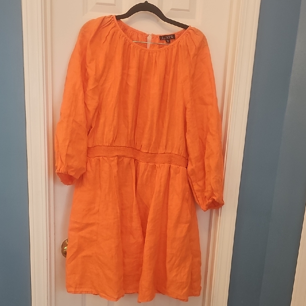 J. Crew Vibrant Orange Linen Dress
